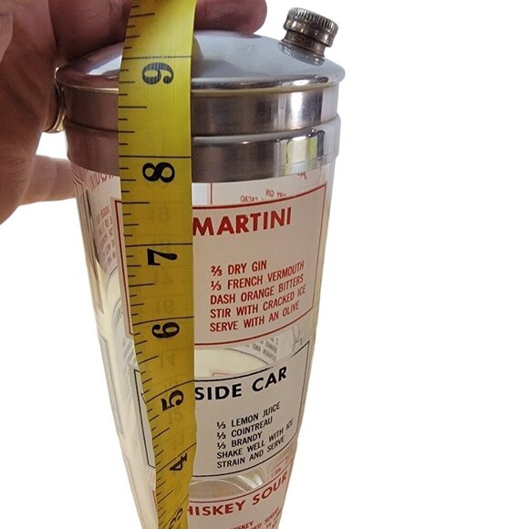 Vintage Glass Cocktail Shaker w/ Nine Drink Recipes Mid-Century Barware - Picture 8 of 8